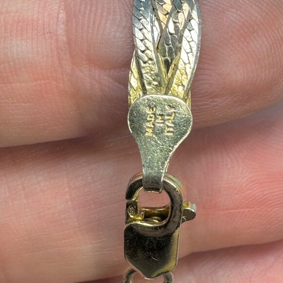 VTG Sterling Silver 925 Tri-Color Braided Herringbone Bracelet Size 8'' Length - Picture 6 of 10